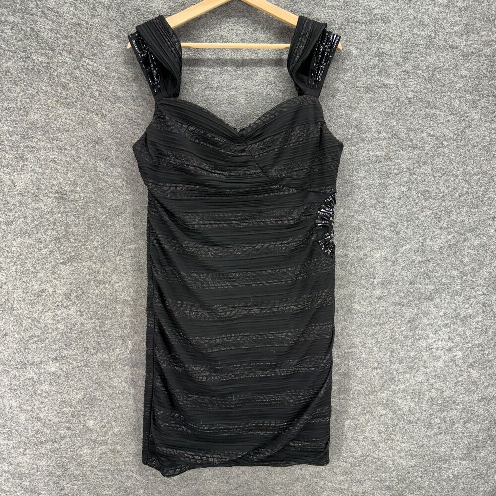 Camille Dress Women 12 Black Striped Shift Midi Zipper Sleeveless Sequin Casual